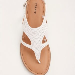 Studded T-Strap Sandals Wide Width Silver / White
